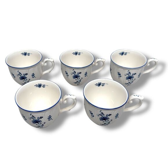 Vintage Noritake Craftone Tea Cups 2.75" Porcelain Blue White Floral Lot of 5 - Picture 1 of 9